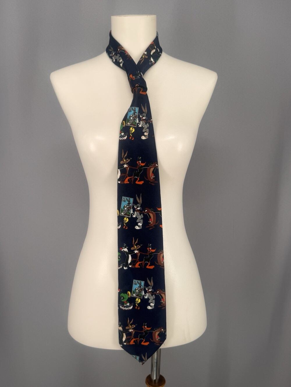 Looney Tunes Stamp Collection Navy Blue Pointed Necktie Bugs Bunny Tweety
